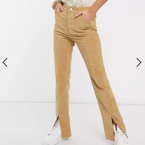 ASOS High Rise Cigarette Cord Jeans With Slit Front Camel Size 24